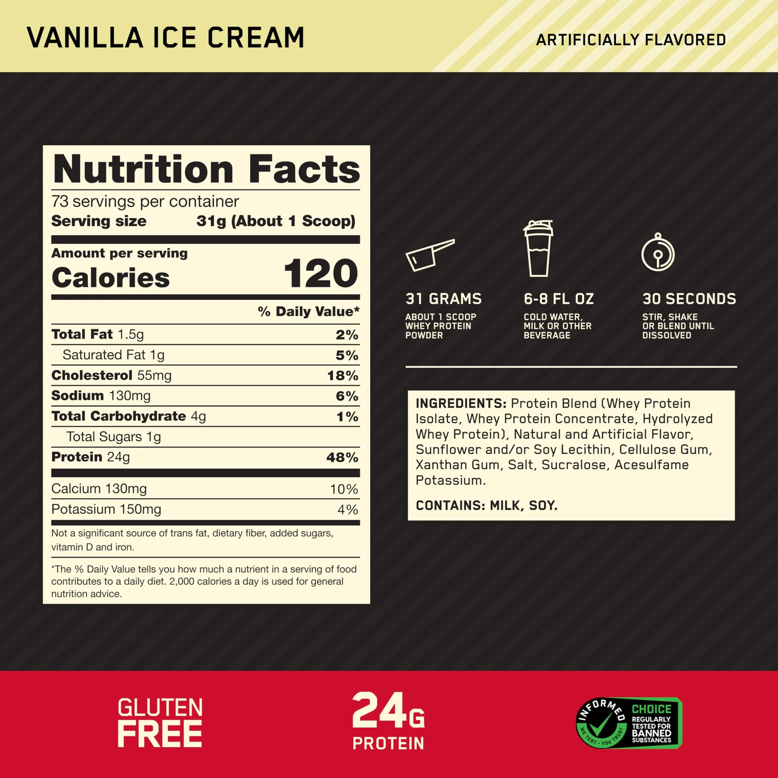 Optimum Nutrition Gold Standard 100% Whey Protein Vanilla Ice Cream 2.27kg (5 lb) | High Protein for Muscle Recovery - view 3