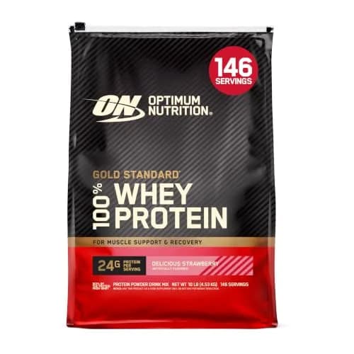 Optimum Nutrition Gold Standard 100% Whey Protein Powder, Delicious Strawberry, 4.54 kg (10 lb) | High Protein for Muscle Support thumbnail 1