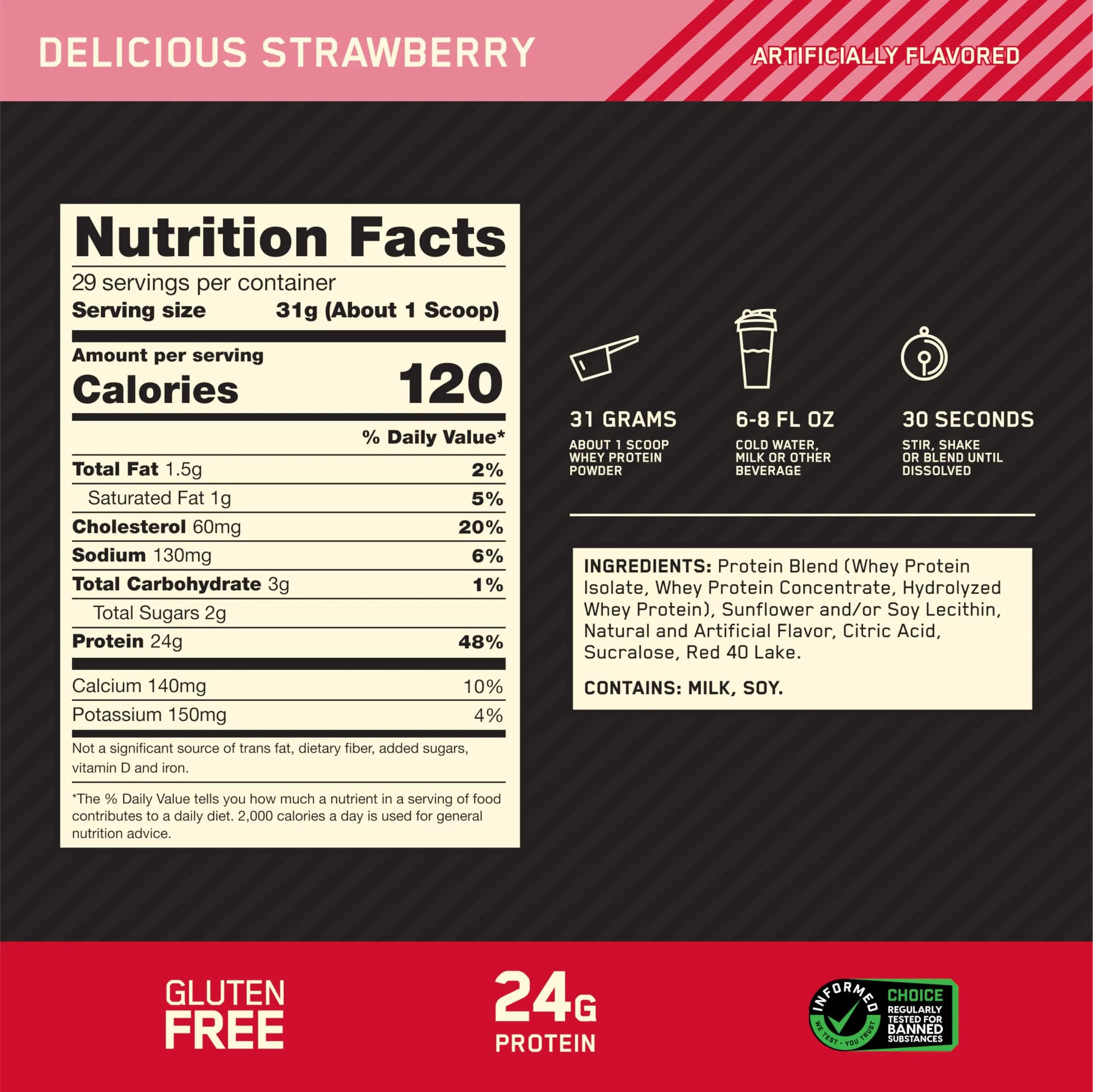 Optimum Nutrition Gold Standard 100% Whey Protein Powder, Delicious Strawberry, 4.54 kg (10 lb) | High Protein for Muscle Support - view 3