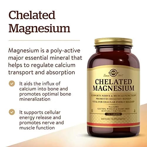 Solgar Chelated Magnesium Tablets 250 Count (113 g / 4 oz) | Supports Nerve & Muscle Function thumbnail 3