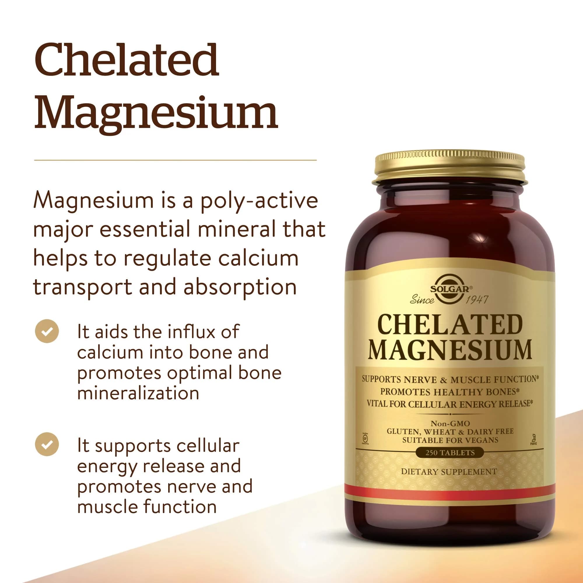 Solgar Chelated Magnesium Tablets 250 Count (113 g / 4 oz) | Supports Nerve & Muscle Function - view 3