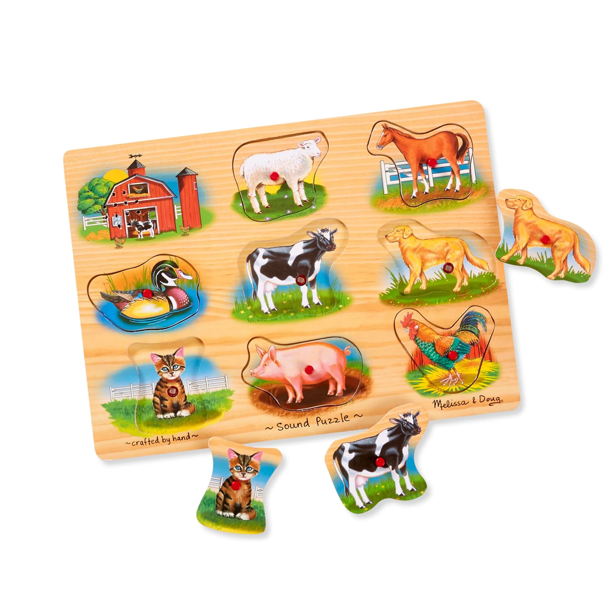 Melissa & Doug Farm Sound Puzzle - Wooden Peg Puzzle with Sound Effects (8 pcs) | Farm Animal Sounds for Kids 2-5 — Multi