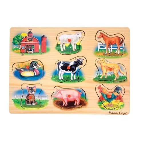 Melissa & Doug Farm Sound Puzzle - Wooden Peg Puzzle with Sound Effects (8 pcs) | Farm Animal Sounds for Kids 2-5 thumbnail 4