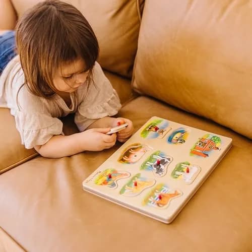 Melissa & Doug Farm Sound Puzzle - Wooden Peg Puzzle with Sound Effects (8 pcs) | Farm Animal Sounds for Kids 2-5 thumbnail 5
