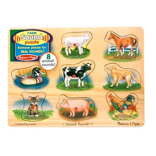 Melissa & Doug Farm Sound Puzzle - Wooden Peg Puzzle with Sound Effects (8 pcs) | Farm Animal Sounds for Kids 2-5 thumbnail 6