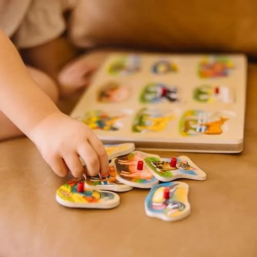 Melissa & Doug Farm Sound Puzzle - Wooden Peg Puzzle with Sound Effects (8 pcs) | Farm Animal Sounds for Kids 2-5 thumbnail 7