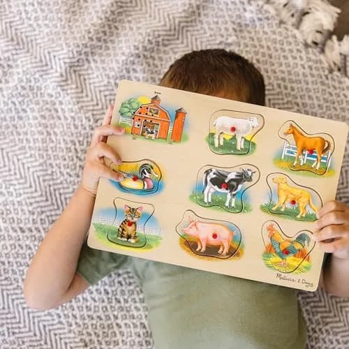 Melissa & Doug Farm Sound Puzzle - Wooden Peg Puzzle with Sound Effects (8 pcs) | Farm Animal Sounds for Kids 2-5 thumbnail 8