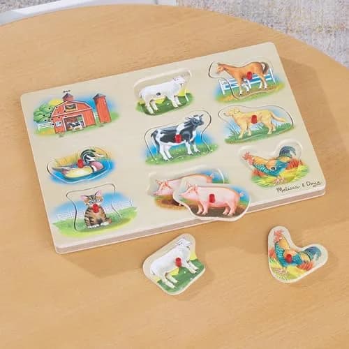 Melissa & Doug Farm Sound Puzzle - Wooden Peg Puzzle with Sound Effects (8 pcs) | Farm Animal Sounds for Kids 2-5 thumbnail 9