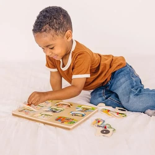 Melissa & Doug Farm Sound Puzzle - Wooden Peg Puzzle with Sound Effects (8 pcs) | Farm Animal Sounds for Kids 2-5 thumbnail 2