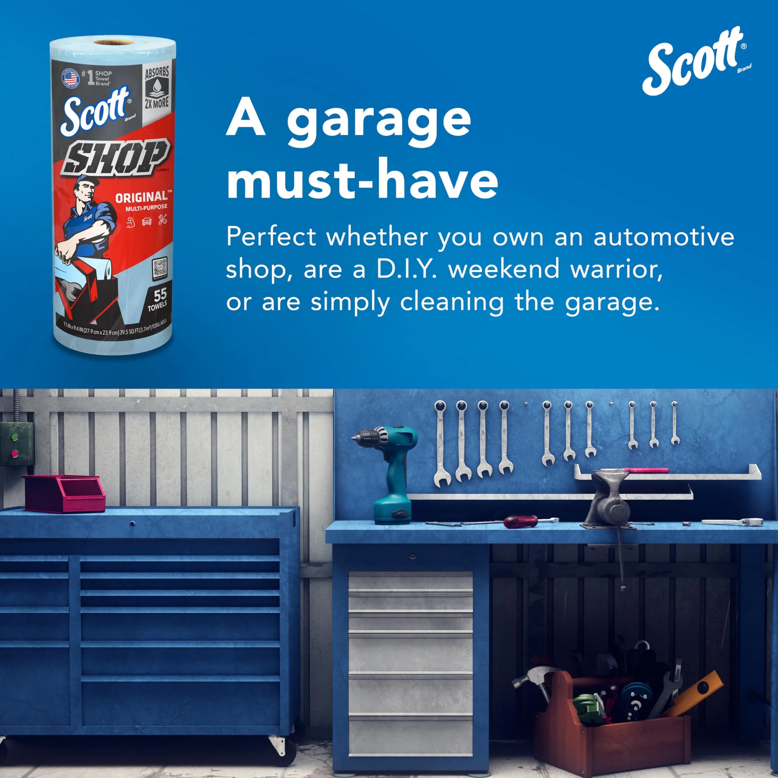 Scott Shop Towels Original Blue 10.4" x 11" | 55 Towels/Roll, 30 Rolls/Case - view 5