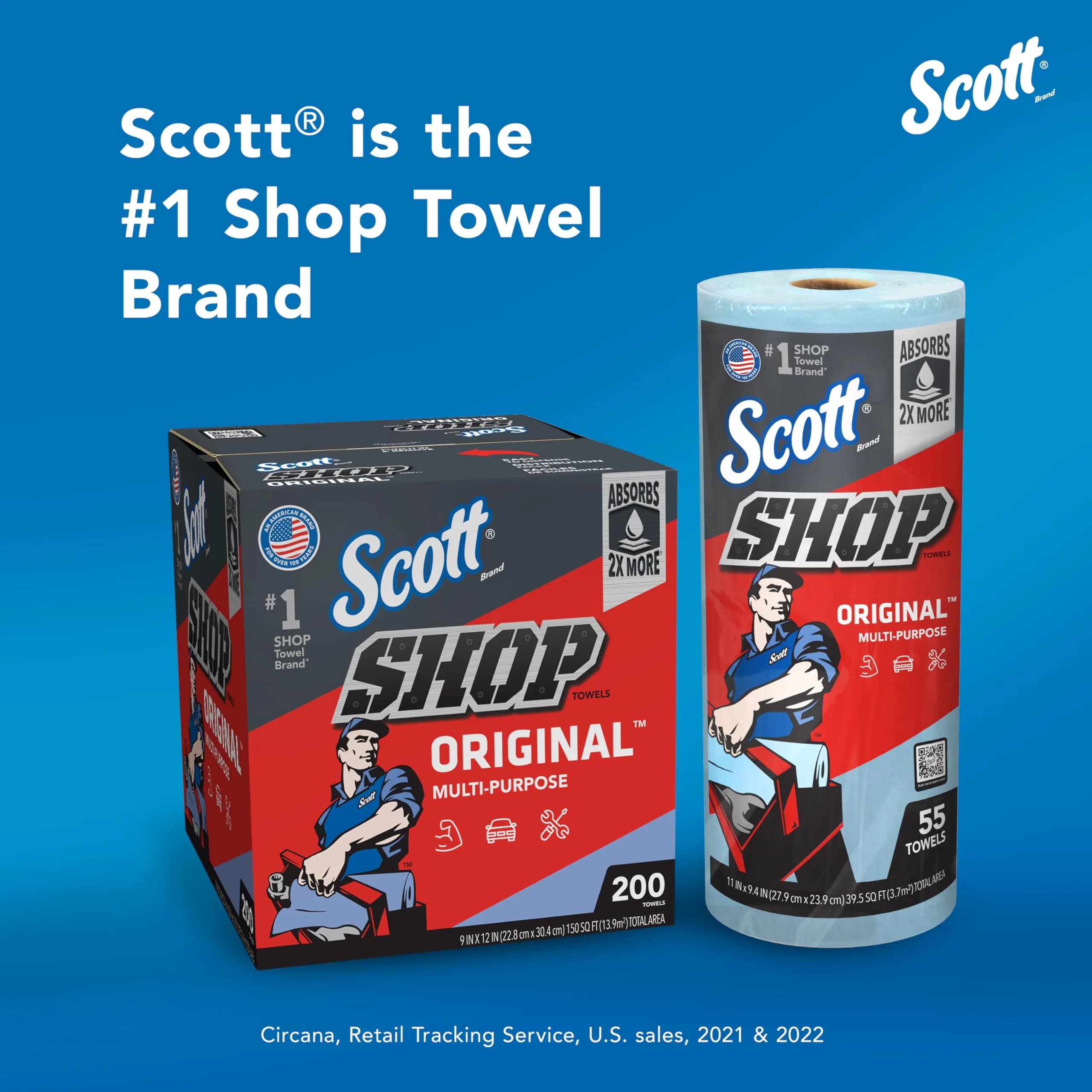 Scott Shop Towels Original Blue 10.4" x 11" | 55 Towels/Roll, 30 Rolls/Case - view 8