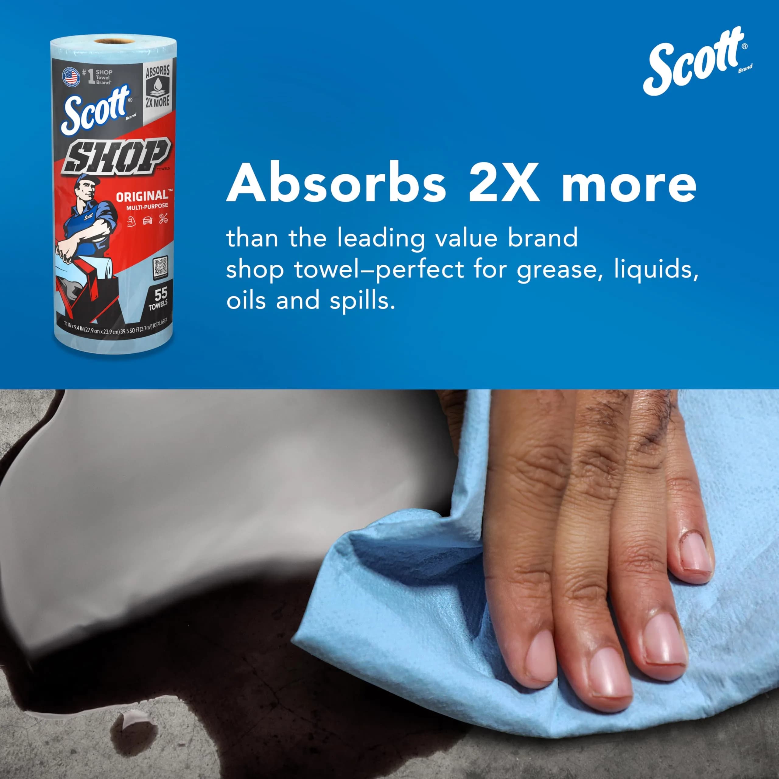 Scott Shop Towels Original Blue 10.4" x 11" | 55 Towels/Roll, 30 Rolls/Case - view 2