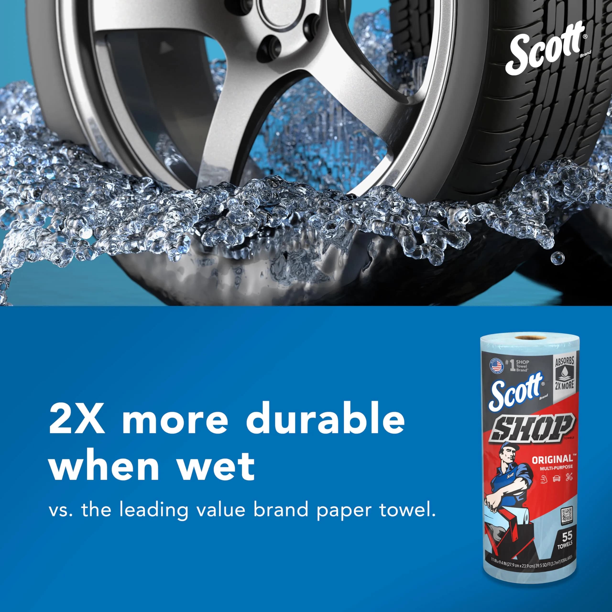 Scott Shop Towels Original Blue 10.4" x 11" | 55 Towels/Roll, 30 Rolls/Case - view 3