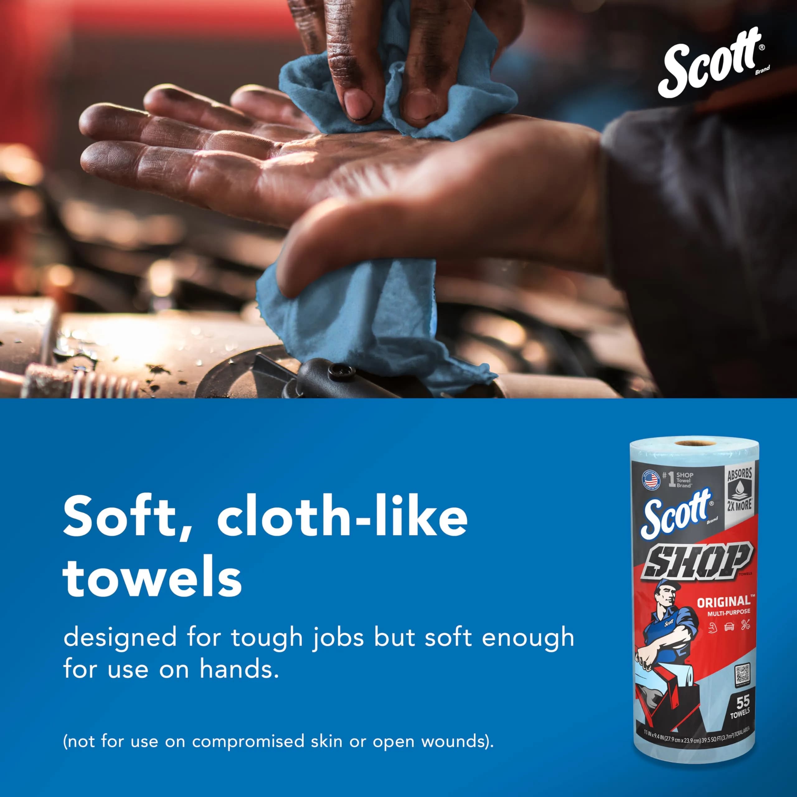 Scott Shop Towels Original Blue 10.4" x 11" | 55 Towels/Roll, 30 Rolls/Case - view 4