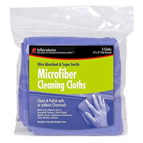 Buffalo Industries Microfiber Cleaning Cloths 12" x 12" Pack of 3 | Ultra-Absorbent, Gentle & Safe for Fine Finishes thumbnail 2
