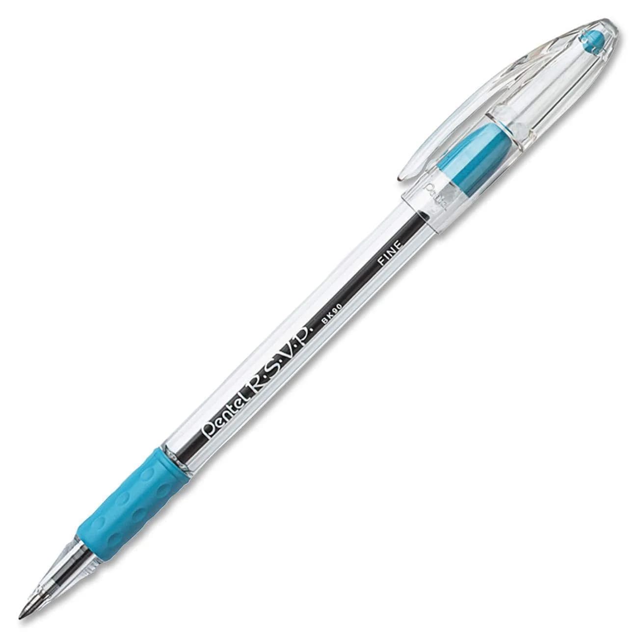 Pentel RSVP Ballpoint Pen, (0.7mm) Fine Line, Sky Blue Ink, Box of 12 | Durable, Well-Balanced, Long-Lasting