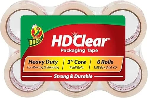 Duck HD Clear Packing Tape Refills - 6 Rolls, 1.88 In. x 54.6 Yards Each | Heavy Duty Acrylic Adhesive Tape for Boxes and Moving thumbnail 1