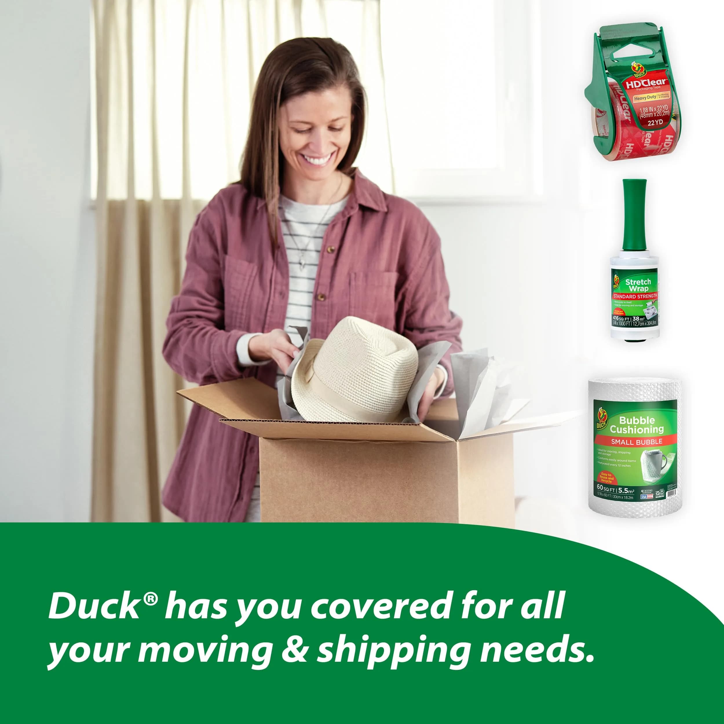Duck HD Clear Packing Tape Refills - 6 Rolls, 1.88 In. x 54.6 Yards Each | Heavy Duty Acrylic Adhesive Tape for Boxes and Moving - view 8