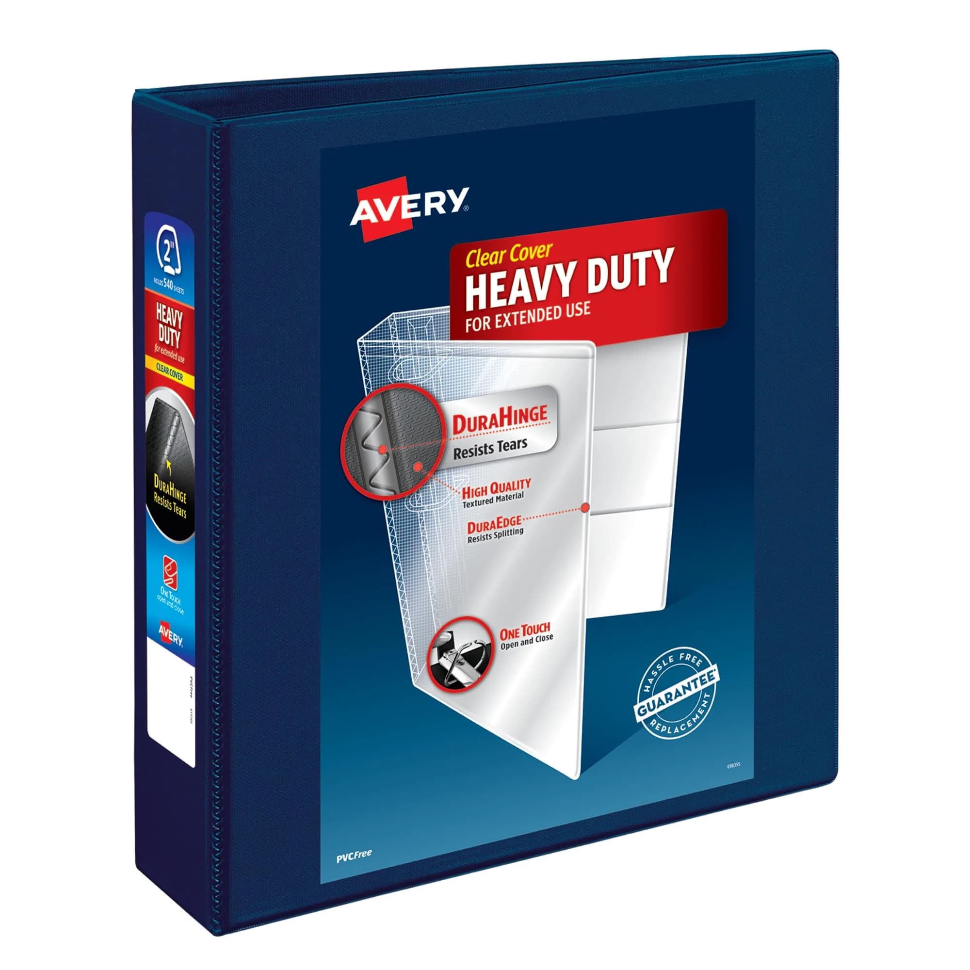 Avery Heavy-Duty View 3 Ring Binder, 2" Rings, Navy Blue | 540 Sheet Capacity, One Touch Lock — Navy Blue