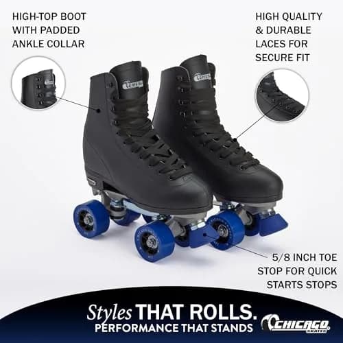 Chicago Skates Classic Black Quad Roller Skates for Men & Women | Durable Indoor & Outdoor Performance thumbnail 4
