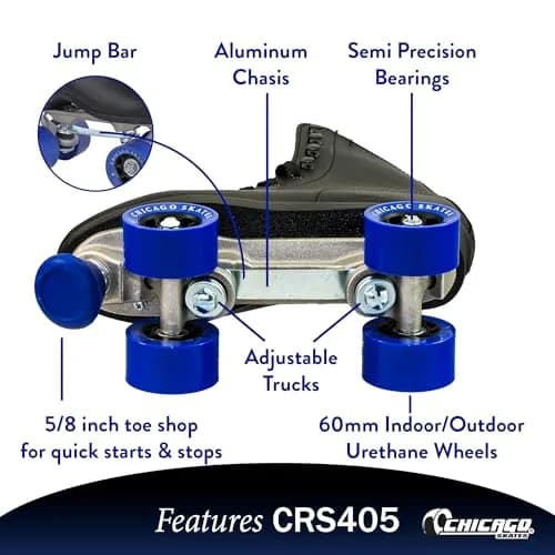 Chicago Skates Premium Black Quad Roller Skates for Beginners | Classic Adjustable High-Top Design for Indoor & Outdoor Use thumbnail 3