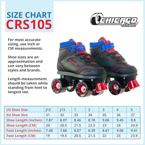 Chicago Skates Sidewalk Roller Skates – Durable, Top Performance Indoor/Outdoor Use Skate Shoes for Girls & Boys, High-Top Boot Safety Youth Quad Skates, 60mm PU Wheels, Adjustable Chassis & Trucks thumbnail 6