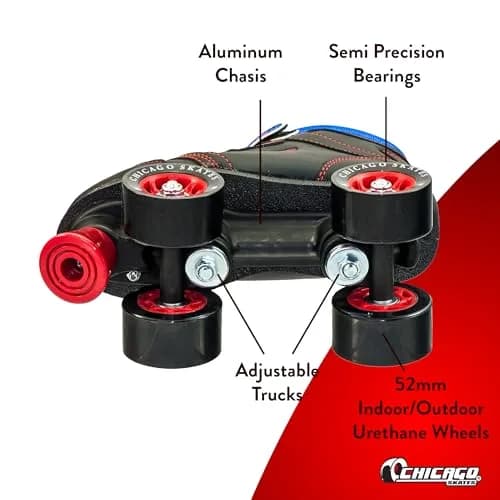 Chicago Skates Sidewalk Roller Skates – Durable, Top Performance Indoor/Outdoor Use Skate Shoes for Girls & Boys, High-Top Boot Safety Youth Quad Skates, 60mm PU Wheels, Adjustable Chassis & Trucks thumbnail 3