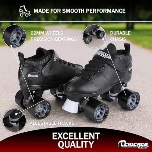 Chicago Skates Bullet Speed Roller Skates – Adjustable Quad Roller Skates Women Men, Durable Skates, Top Performance with Front Stopper, 62mm Urethane Wheels, Low-Cut Ankle Boot, Indoor Outdoor Toys thumbnail 4