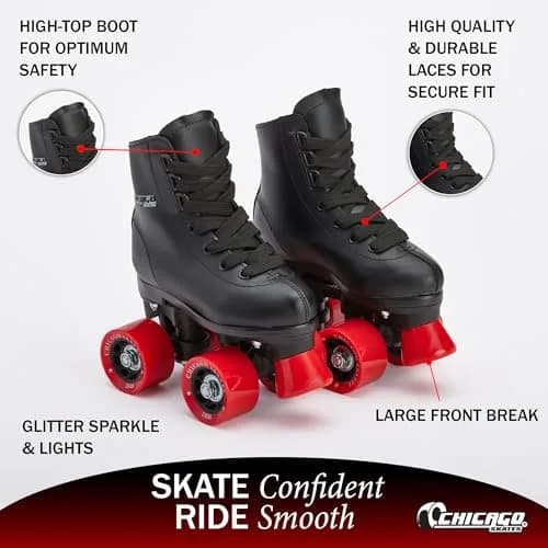 Chicago Skates Rink Roller Skates – Classic High-Top Quad Skates, Padded Ankle Support, 54mm Urethane Wheels, Adjustable Trucks, Indoor & Outdoor Use thumbnail 4