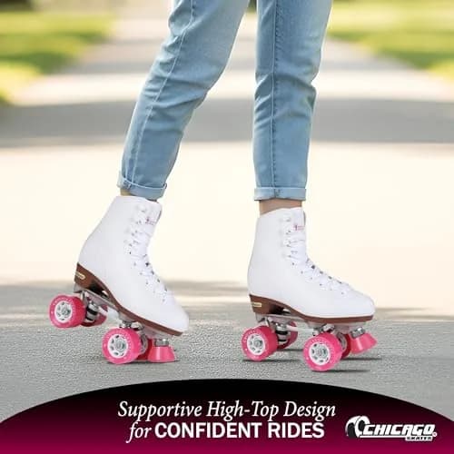Chicago Skates Premium White Quad Roller Skates for Girls and Women Beginners | Classic Adjustable High-Top Design for Indoor or Outdoor Skates and Roller Derby thumbnail 5