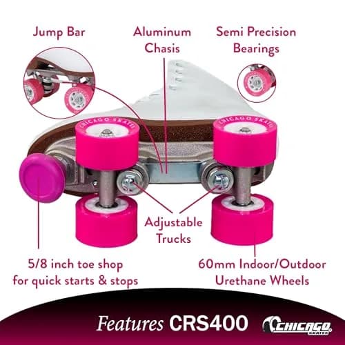 Chicago Skates Classic White Quad Roller Skates for Girls & Women | Adjustable High-Top Design for Indoor & Outdoor Use thumbnail 3