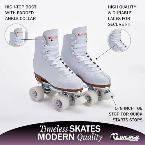 Chicago Skates Women's Premium Leather Lined Rink Roller Skate - Classic White Size 10 | Smooth Glide & Comfort thumbnail 4