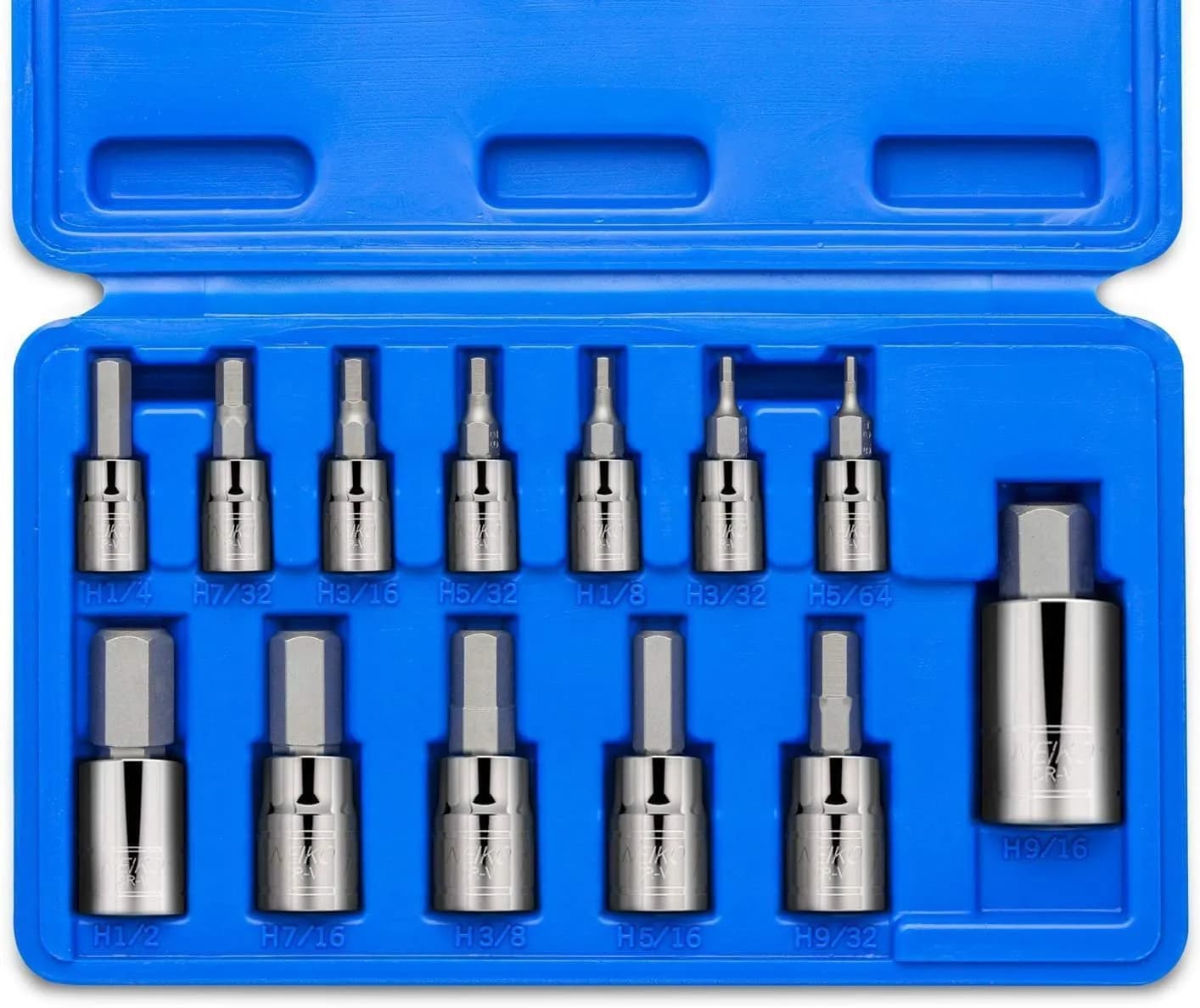 NEIKO 10075A SAE Hex Bit Socket Set | 13-Piece Set | 1/4", 3/8", 1/2" Drives