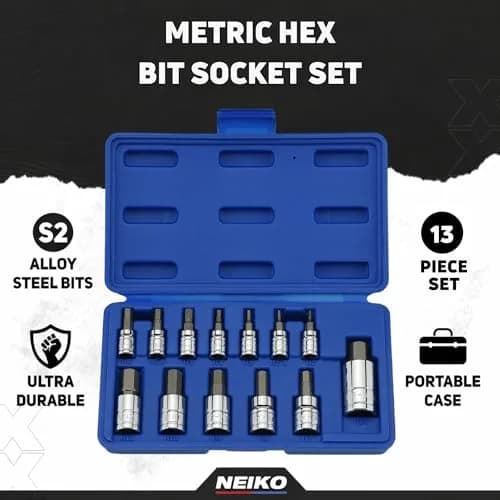 NEIKO Metric Hex Bit Socket Set | 13-Piece Set | 2mm-14mm | 1/4", 3/8", 1/2" Drive thumbnail 2