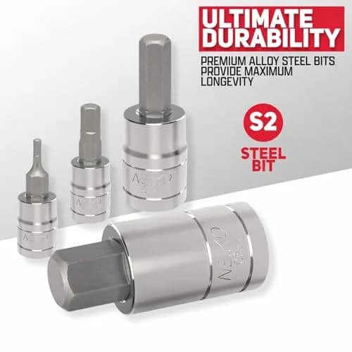NEIKO Metric Hex Bit Socket Set | 13-Piece Set | 2mm-14mm | 1/4", 3/8", 1/2" Drive thumbnail 3