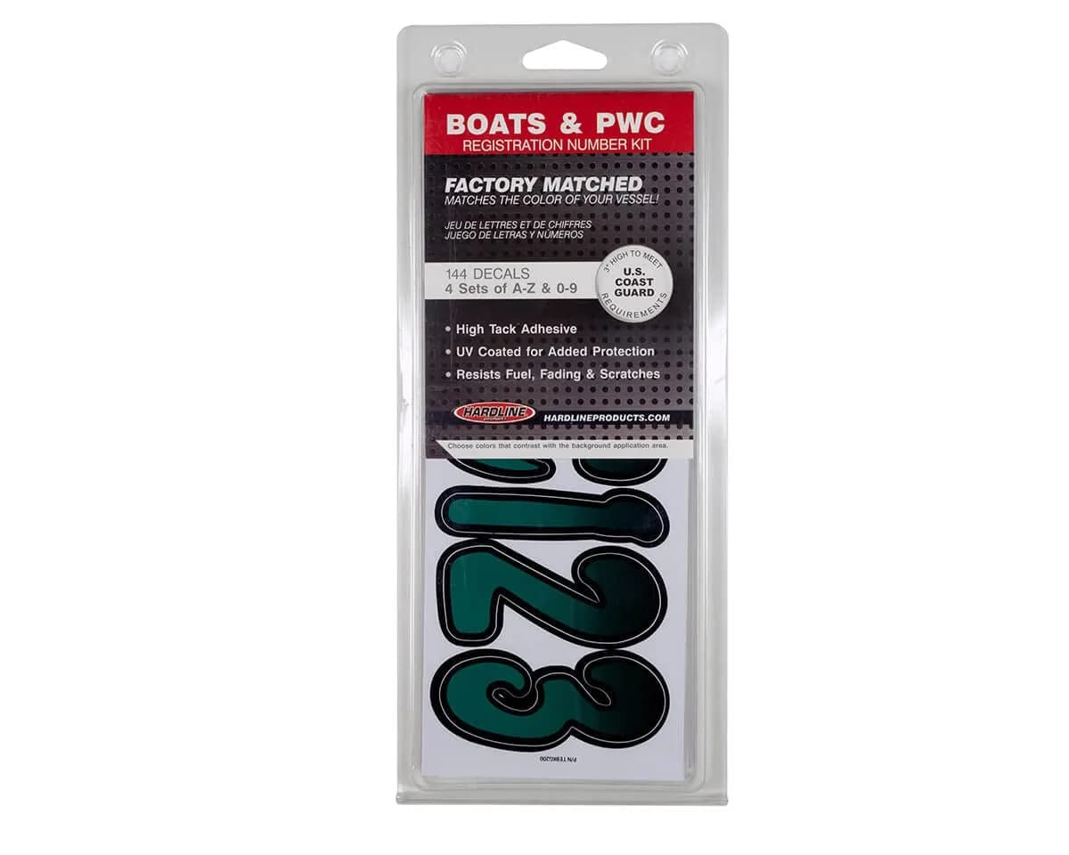 Hardline Products Series 200 Forest Green/Black Gradient Boat & PWC Registration Number Kit 3-inch (7.62 cm) | USCG Compliant, UV & Fuel Resistant, 146-Piece Decal Set - view 3