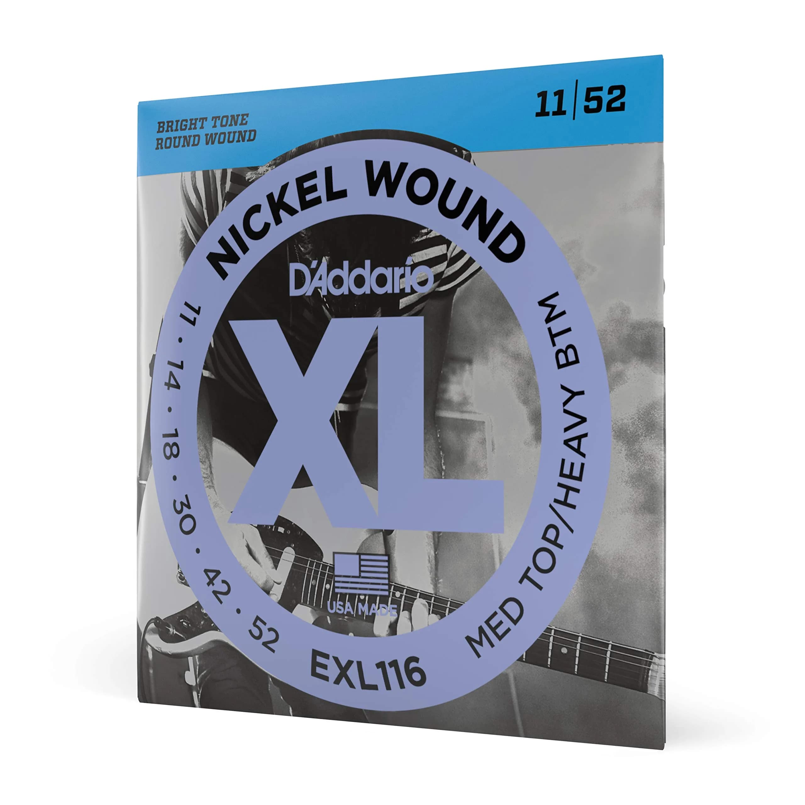 D'Addario XL Nickel EXL116 Electric Guitar Strings, Medium Top/Heavy Bottom 11-52 Gauge | Bright Tone, Perfect Intonation - main product image