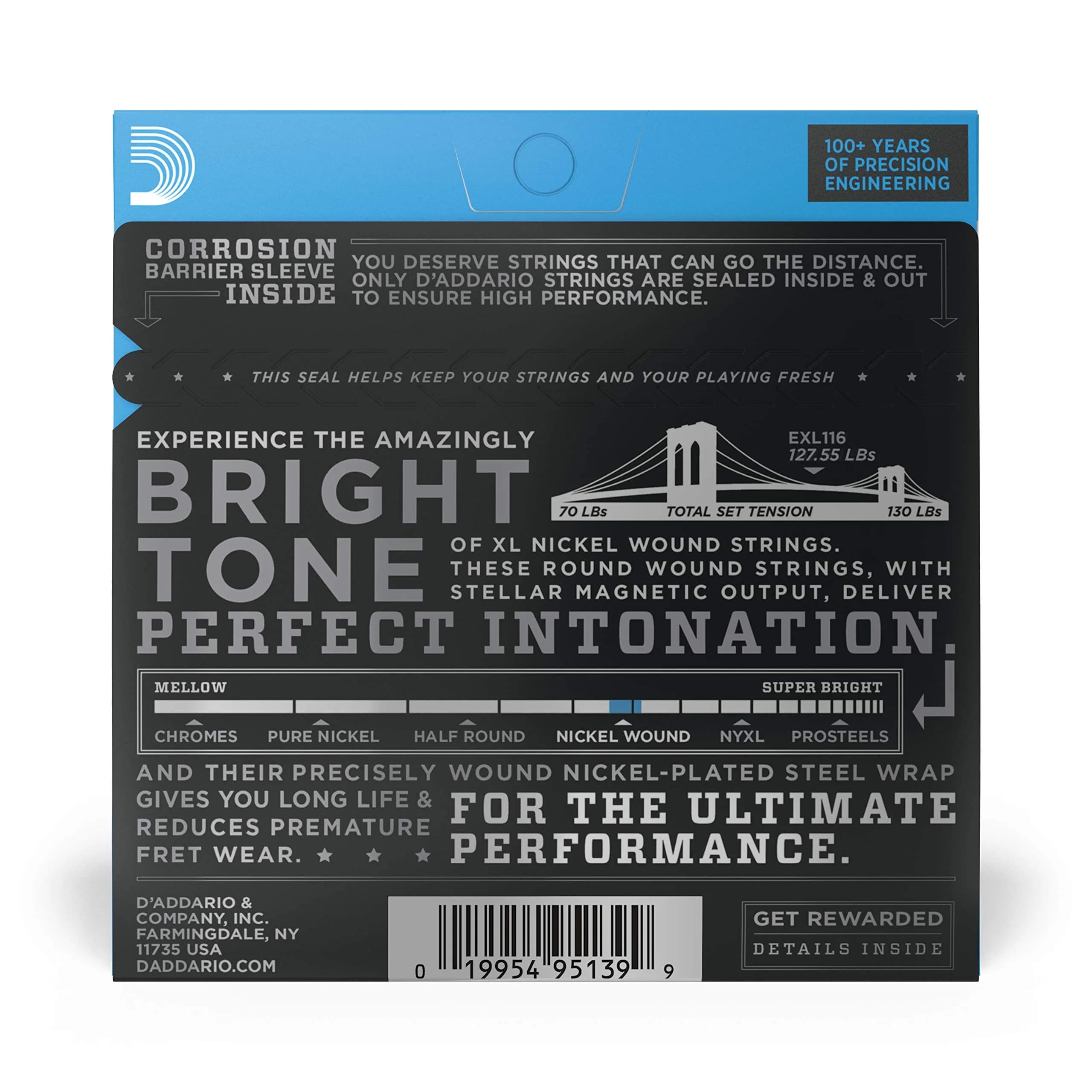 D'Addario XL Nickel EXL116 Electric Guitar Strings, Medium Top/Heavy Bottom 11-52 Gauge | Bright Tone, Perfect Intonation - view 2