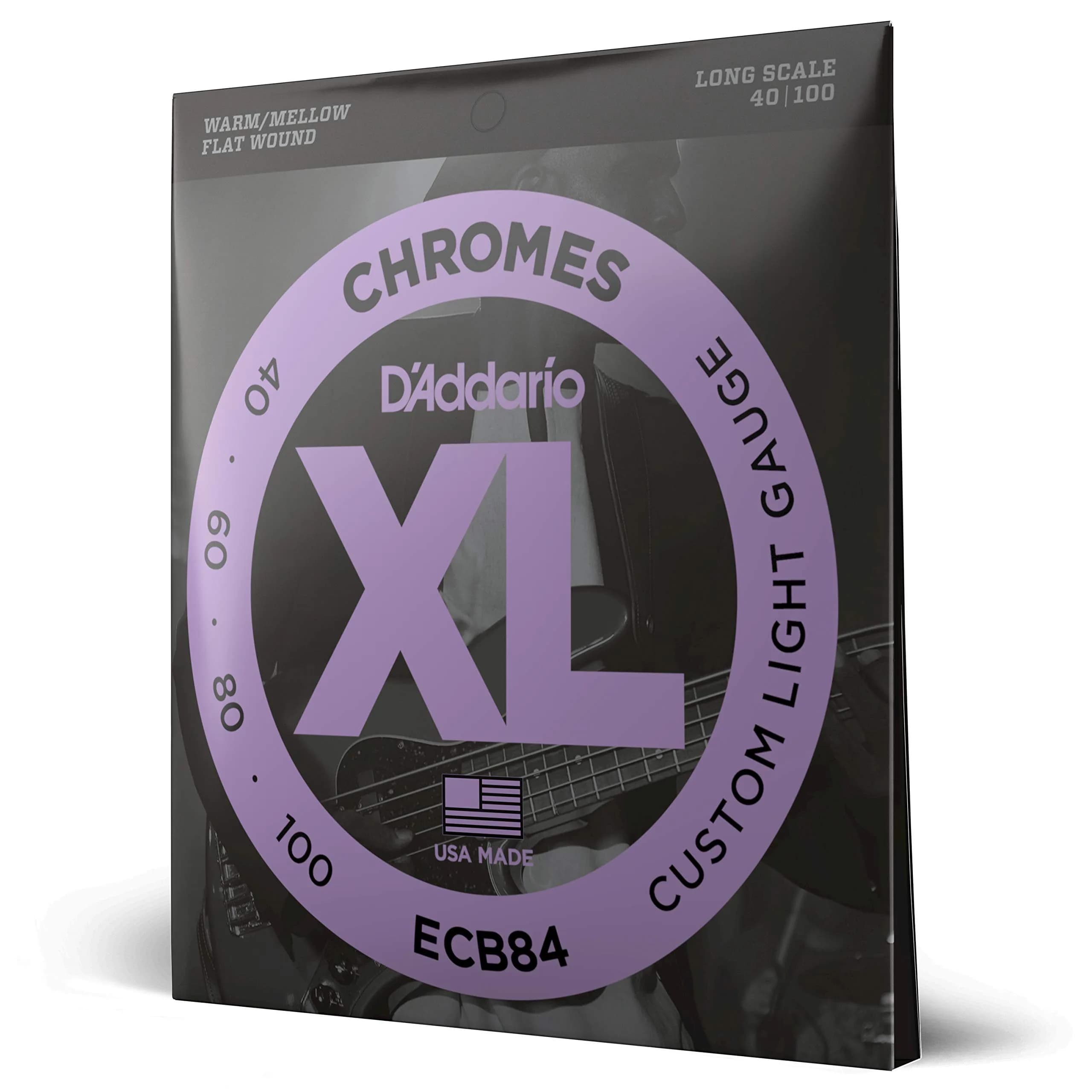 D'Addario XL Chromes Flatwound Bass Strings ECB84 Custom Light 40-100 | Smooth Mellow Tone - main product image