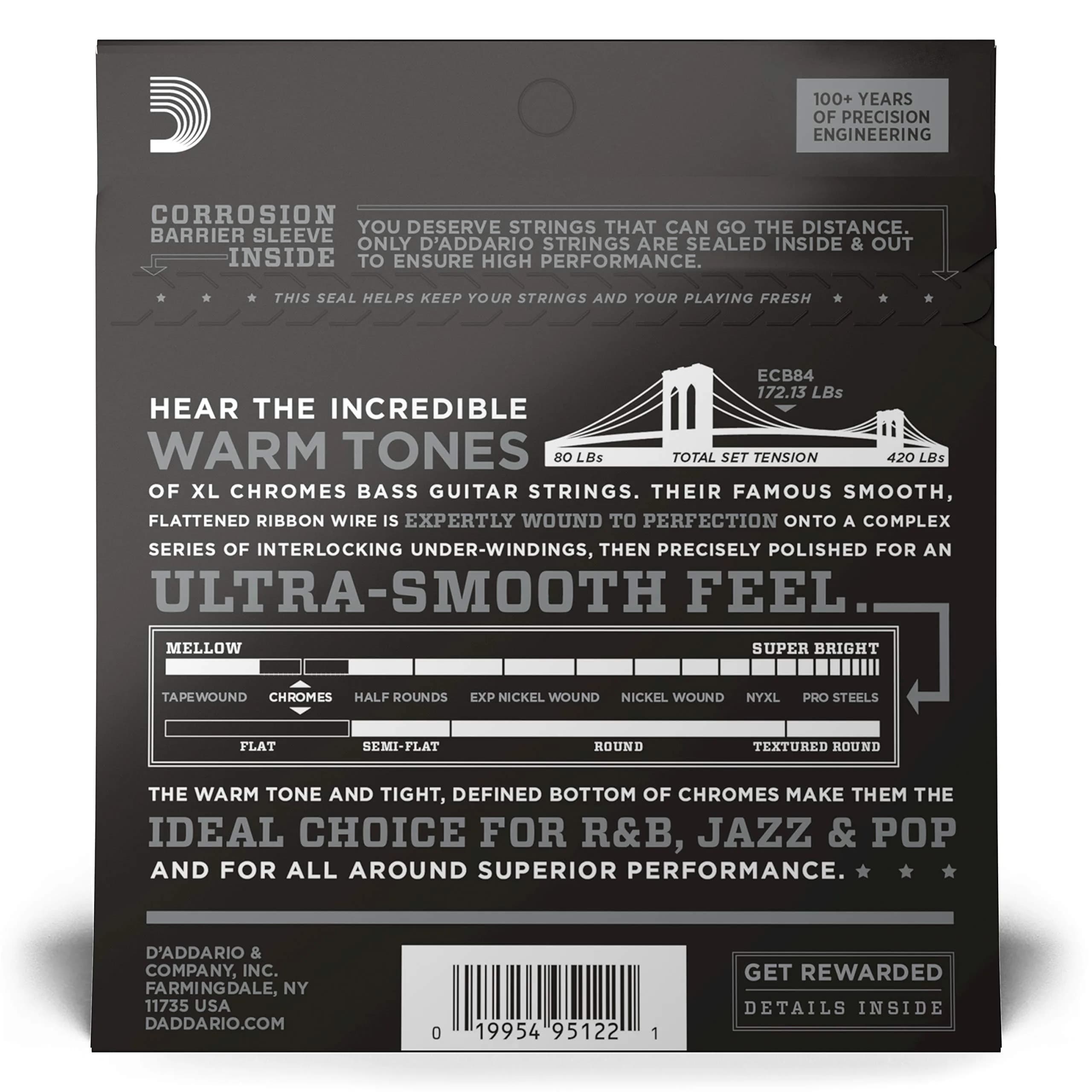 D'Addario XL Chromes Flatwound Bass Strings ECB84 Custom Light 40-100 | Smooth Mellow Tone - view 2