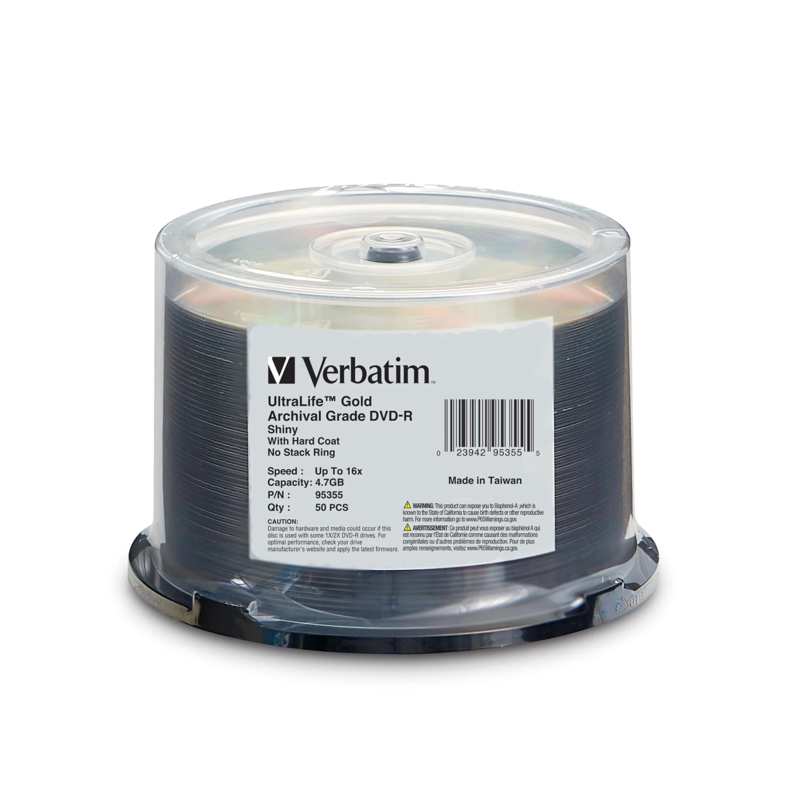 Verbatim UltraLife Gold DVD-R 4.7GB 120 Min 16X Write Speed Hard Coat Jewel Case (5 Pack) | Archival Grade Media — Spindle