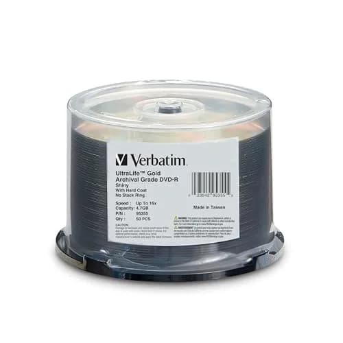 Verbatim UltraLife Gold DVD-R 4.7GB 120 Min 16X Write Speed Archival Grade, 50 Pack Spindle thumbnail 1