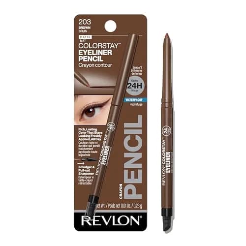 REVLON ColorStay Waterproof Eyeliner Pencil White 0.3g (0.01 oz) | Long-Lasting Matte Finish — 203 Brown