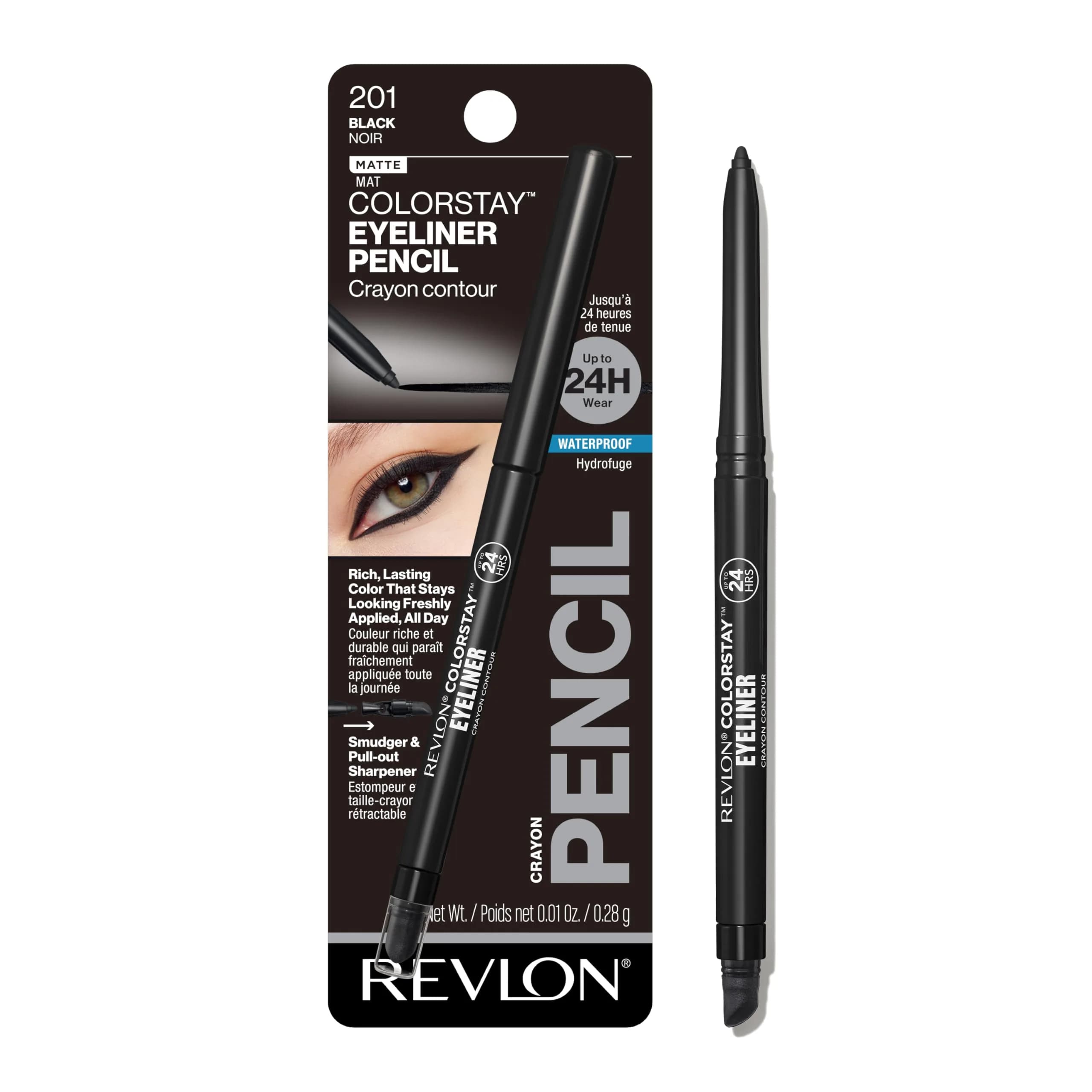 REVLON ColorStay Waterproof Eyeliner Pencil White 0.3g (0.01 oz) | Long-Lasting Matte Finish — Black