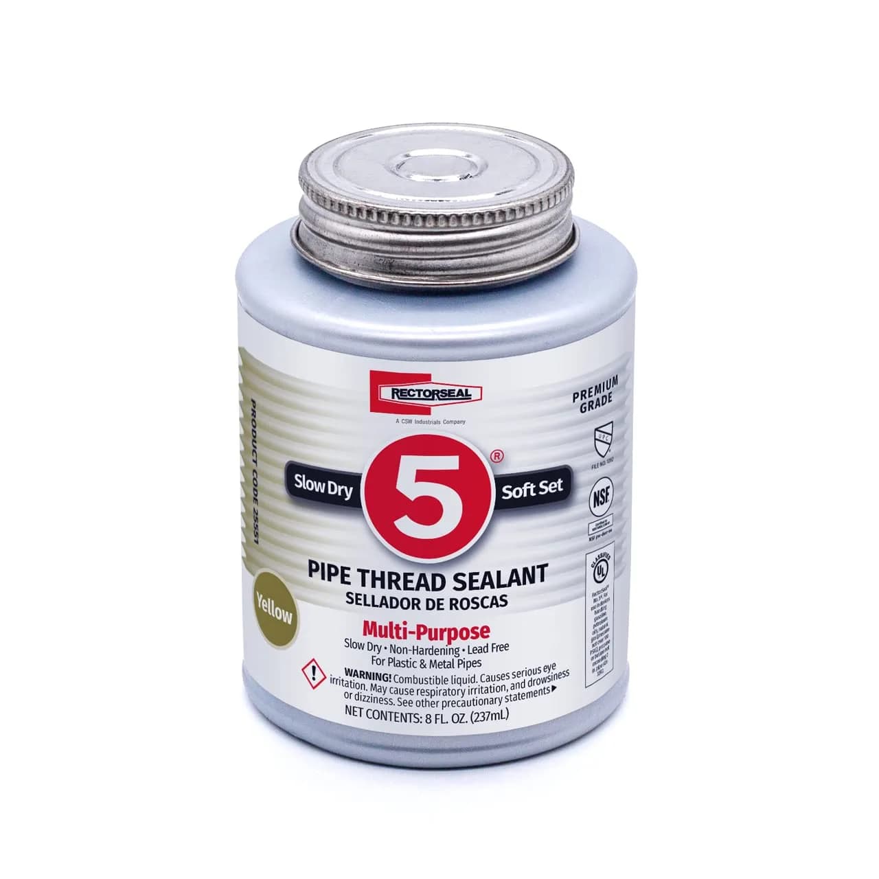 RectorSeal No. 5 Pipe Thread Sealant | Lubricates & Protects Threads, Soft Setting, 8 fl. oz. — Yellow