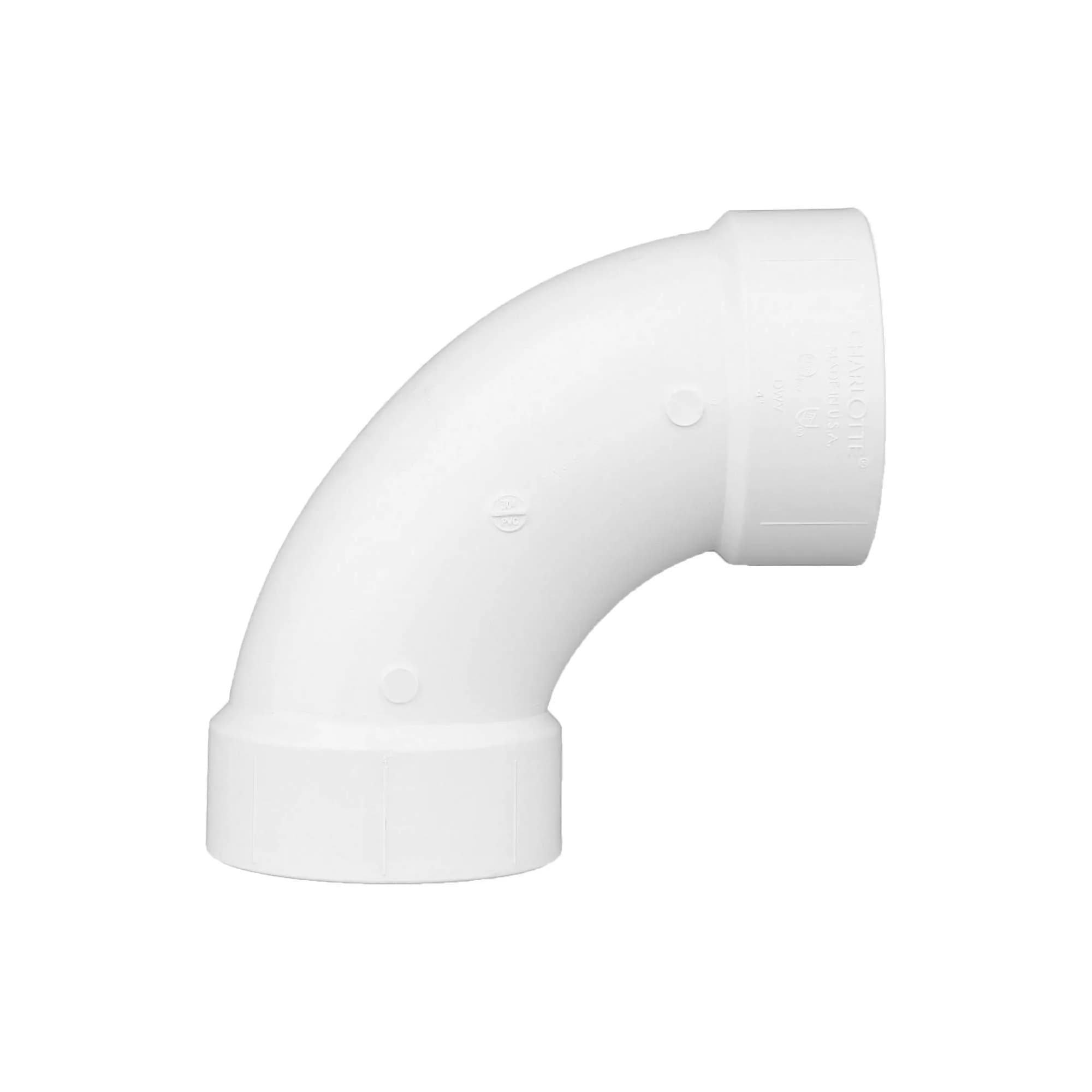 Charlotte Pipe 4 Inch DWV Long Sweep 1/4 Bend PVC Fitting | 10.9 cm (4 Inch) Hub + 4 Inch Hub - view 4