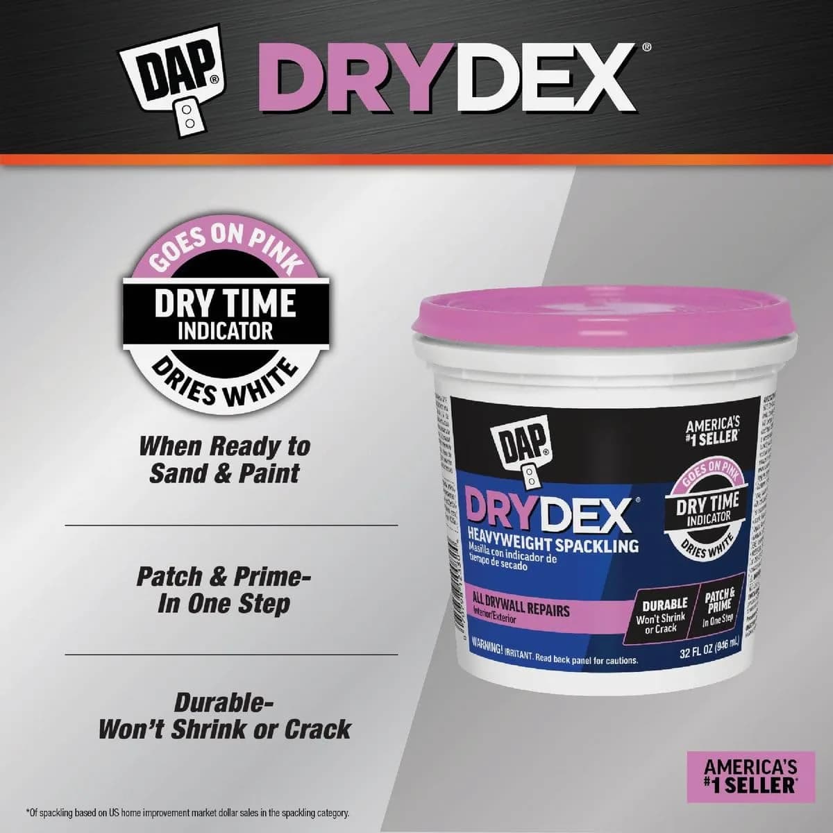 DAP DryDex Spackling Paste 156 g (5.5 oz) | Pink to White Color Indicator for Interior/Exterior Wall Repair - view 6