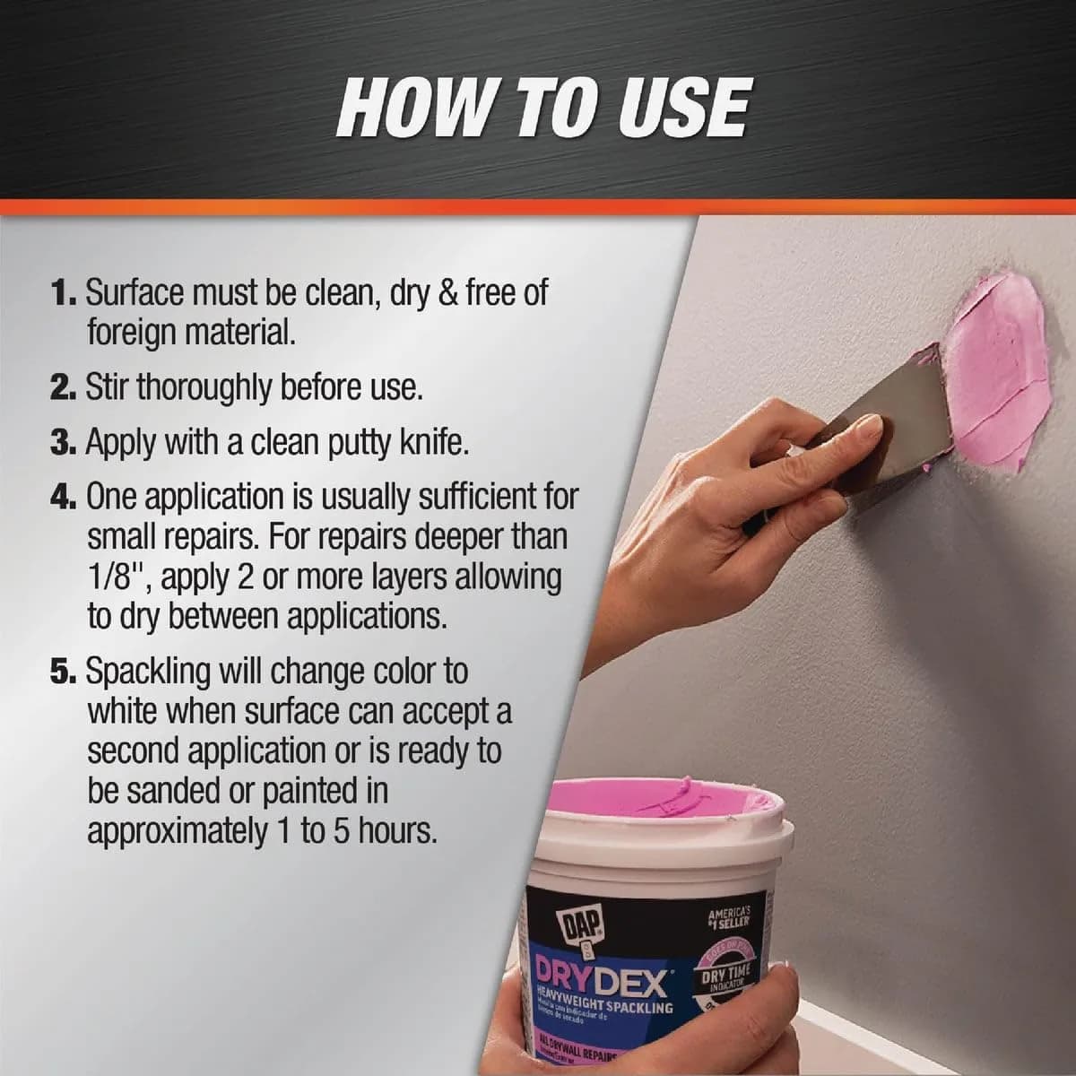 DAP DryDex Spackling Paste 156 g (5.5 oz) | Pink to White Color Indicator for Interior/Exterior Wall Repair - view 2