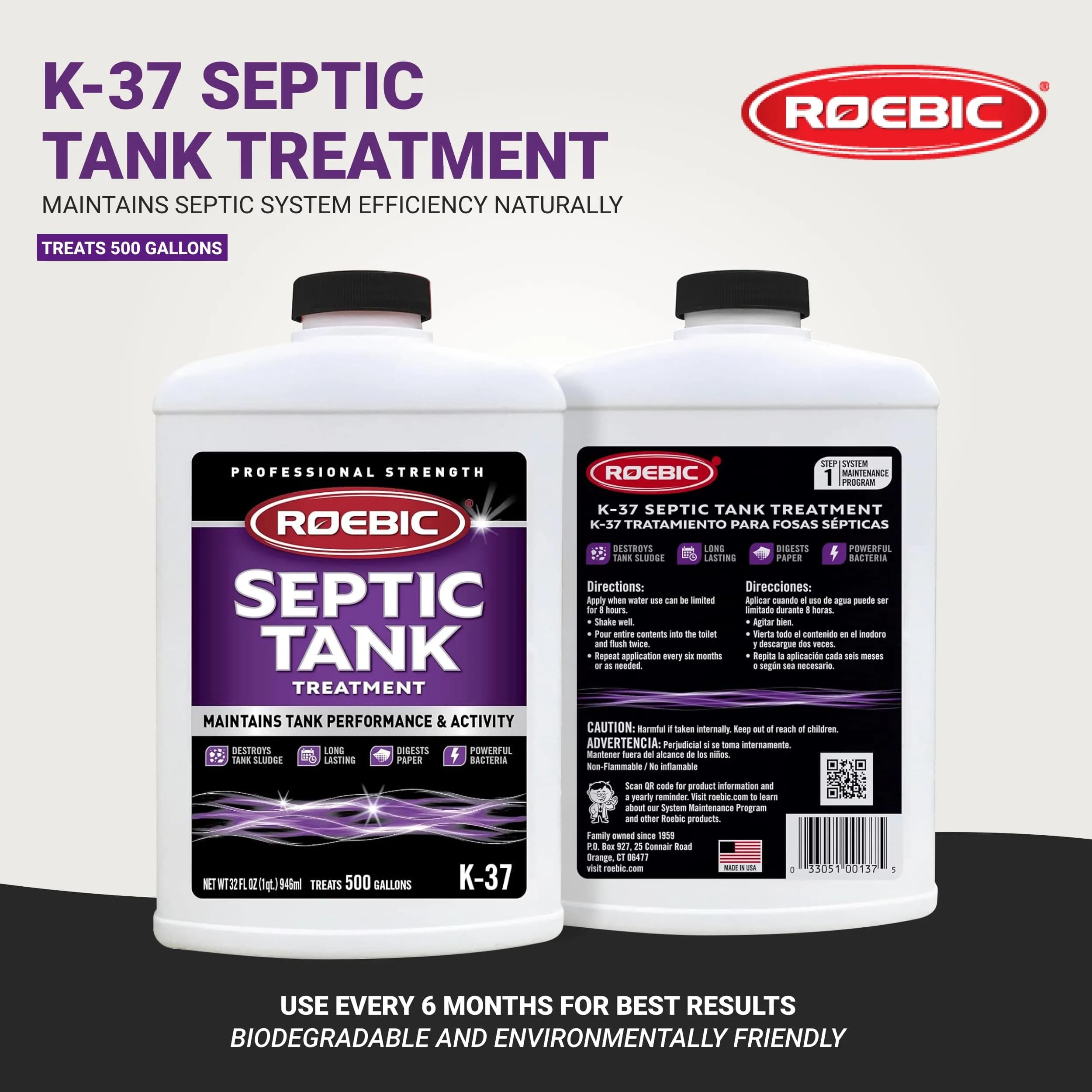 Roebic K-37-Q Septic Tank Treatment 32 Fl Oz (946ml) | USA Imported Bacteria Enzymes for Indian Homes - view 2