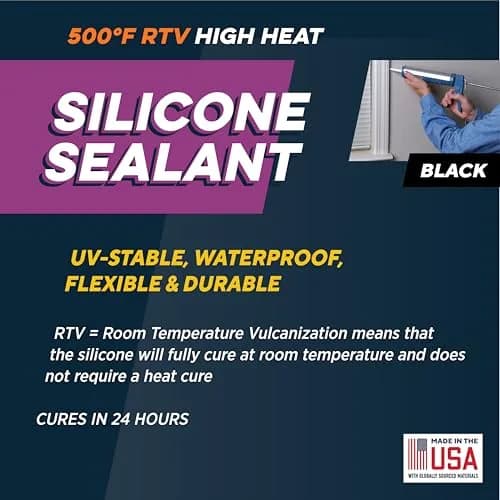 Rutland High Temp Silicone Sealant RTV Gasket Maker - Heat Resistant Glue & Black RTV Silicone Sealant Adhesive, Gasket Sealer 500F | Flexible, Heat-Resistant thumbnail 3